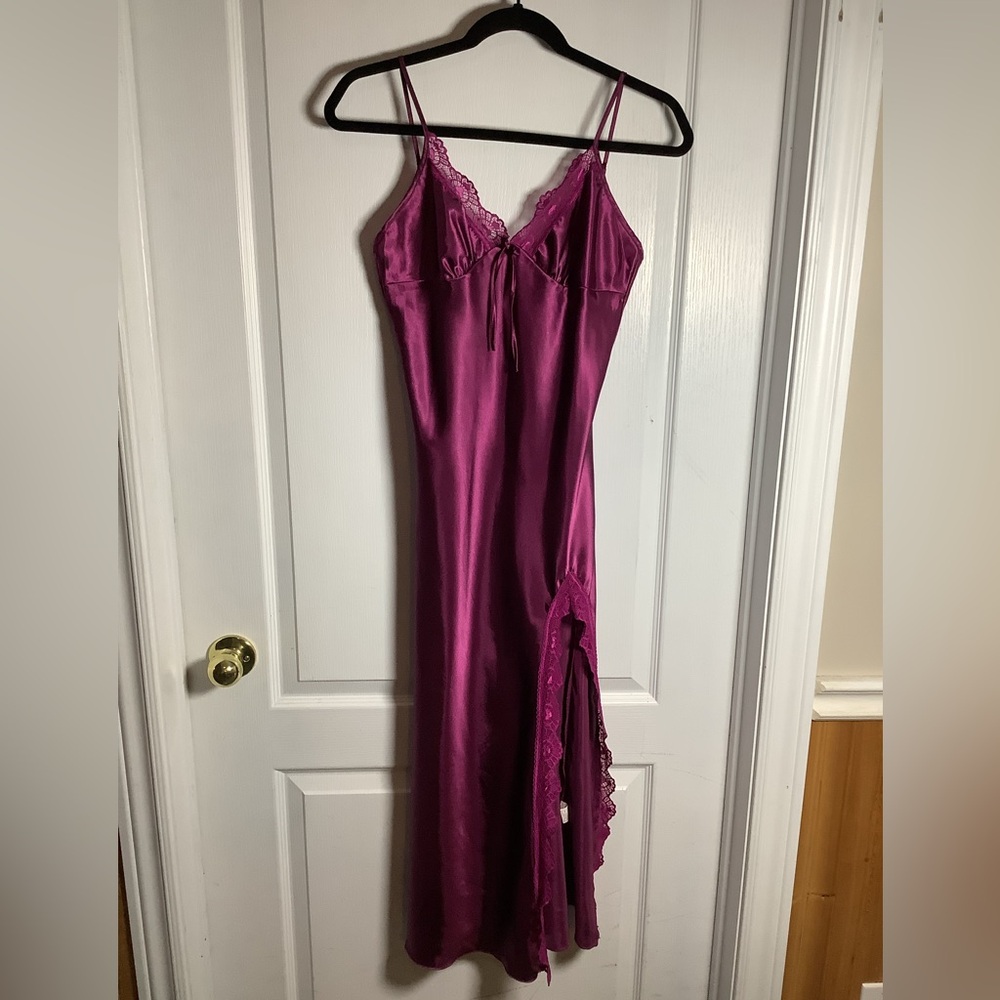 Elegant Women's Satin Slip Dress with Lace